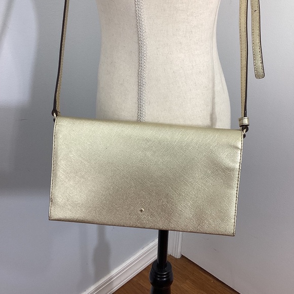 Y2K KATE SPADE NEW YORK METALLIC GOLDEN CLUTCH CROSSBODY BAG - Picture 1 of 14